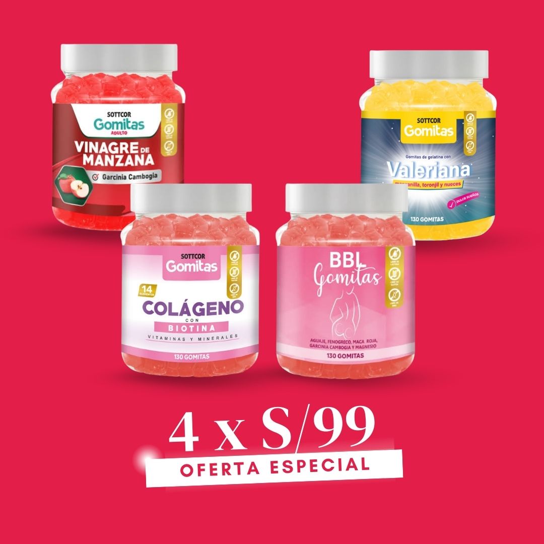 SUPER COMBO Gomitas de Vinagre manzana + Valeriana + BBL + Colágeno